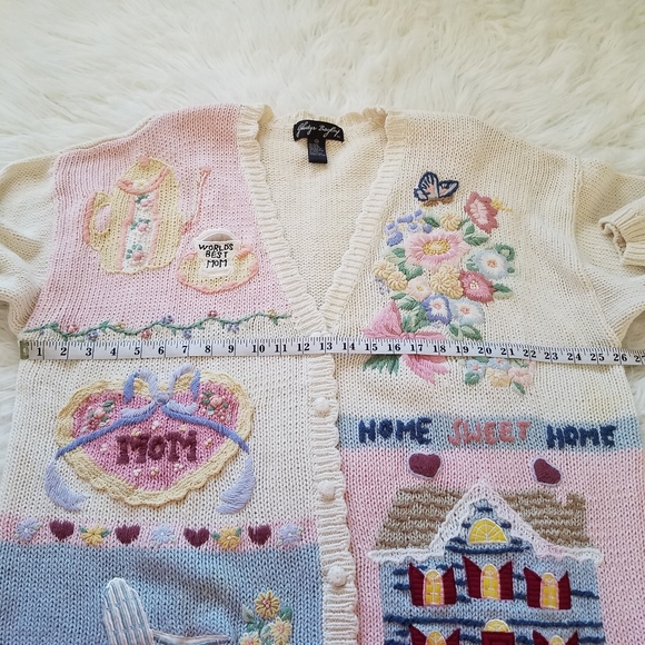 Vtg Gladys Bagley Granny Core Floral Embroidery Button Front Cardigan Sweater - Picture 9 of 12